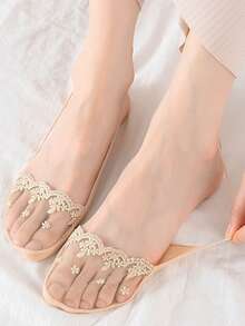 chuanwa（2） 1/5/10 Pairs Women's Lace Embroidery Suspender Socks Summer Ultra-Thin Non-Slip Invisible Forefoot Socks Sheer Mesh Soft Comfortable - Multicolor - View 5