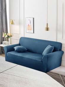 1pc Solid Color Milk Silk Stretch Sofa Cover, Modern All-Season Full Coverage Sofa Protector, Pet-Friendly, Machine Washable, Home Decor, 1-Seater, 2-Seater, 3-Seater, 4-Seater - Peacock Blue - View 6