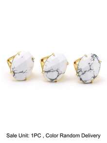 1pc Women's Natural Stone Rings Adjustable Multifaceted Egg Shape Cabochon Crystal Charm Fashionable Finger Ring Jewelry H877 - Ring - View 14