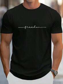 Men's Cotton T-Shirt With Letter Print Q1XE - 黑色 - 查看 10
