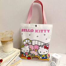 Sanrio 女款大容量托特包/單肩包/旅行包，Hello Kitty 帆布托特包，可愛 KT 托特單肩包，卡通百搭托特包，大容量通勤包，適合旅行、開學、通勤 - 彩色 - 查看 9