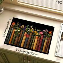 1 pieza Almohadilla absorbente/Estera de secado con estampado floral para cafetera, platos - Tapete protector absorbente de poliéster para escritorio con respaldo de goma antideslizante, para decoración de la encimera de la cocina, bar en el hogar y mesa de comedor - Multicolor - Ver 10