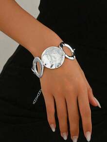 1pc Geometric Hollow Circle Fashionable New Creative Minimalist Casual Metal Bracelet - Silver - View 4