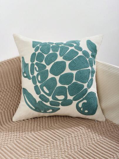 1 chiếc vỏ gối trang trí họa tiết rùa biển và sao biển mùa xuân/hè, chất liệu vải canvas thêu thủ công, phù hợp với nhiều loại đồ nội thất gia đình, không bao gồm ruột gối.