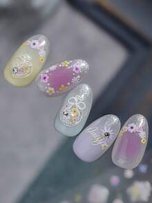 1 miếng dán móng tay hình hoa pansy 5D đính đá lấp lánh, cánh hoa rực rỡ, có thể sấy khô bằng phương pháp đông khô, họa tiết ren, nơ, đính trên lọ thủy tinh hình cầu, dùng để trang trí móng. - Nhiều màu - Xem 6