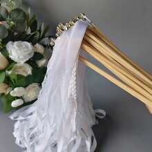 Wedding Ribbon Wands With Bells White Lace Fairy Sticks Wedding Streamers Wish Wands For Party Wedding Decorations - White - View 4