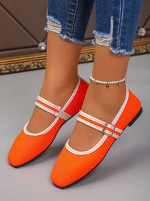 Spring, Summer, Autumn New Pointed Toe Flat Shoes, Elegant Slip-On Shoes, Comfortable Daily Wear, Office Commute, Plus Size, Orange Color - Orange Fine-grained Fabric - View 5
