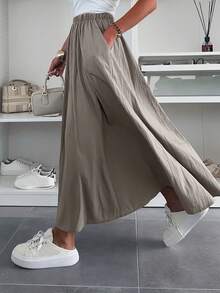 Women's Elegant Casual Solid Color High Waist Pocket Skirt, Summer - Light Grey - View 4