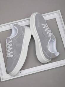 Giày thể thao nam buộc dây mũi tròn, giày bệt thoải mái, giày sneaker thời trang, thích hợp cho trượt ván. - Xám - Xem 1