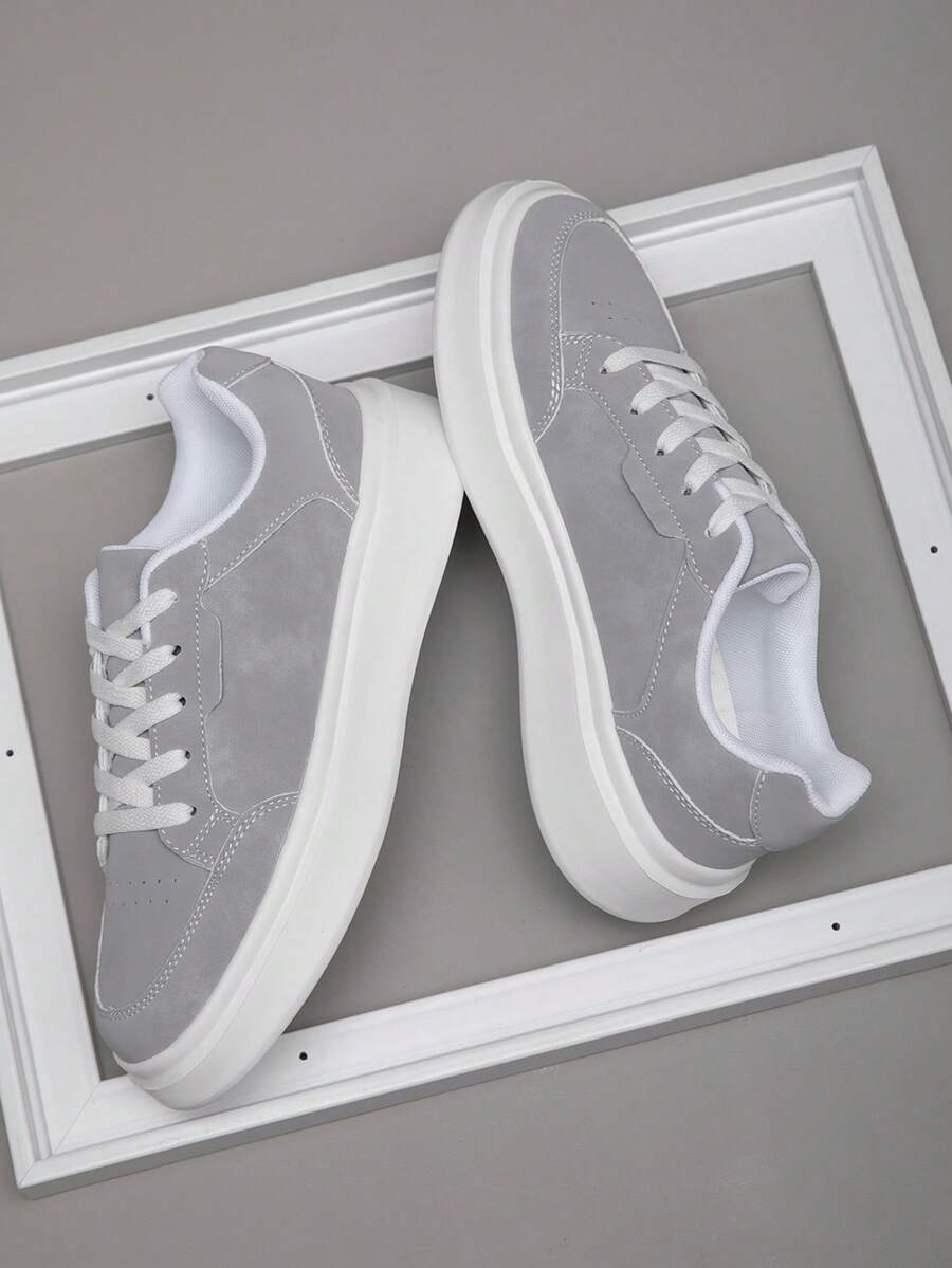 Giày thể thao nam buộc dây mũi tròn, giày bệt thoải mái, giày sneaker thời trang, thích hợp cho trượt ván. - Xám - Xem 1