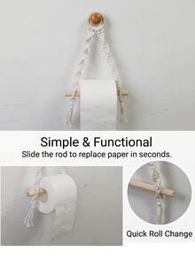 1个波西米亚风网状卫生纸架，北欧手工编织卫生纸架，配白色挂绳，无需钻孔即可壁挂式，适用于浴室、厨房毛巾架 - 白色 - 查看 9
