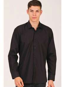 Men's Solid Color Single-Breasted Casual Versatile Daily Wear Long Sleeve Shirt - Black - View 2