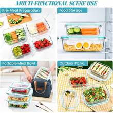 20 piezas de recipientes de almacenamiento de alimentos de vidrio sellados, (8 tapas + 8 recipientes + 4 almohadillas de limpieza), de 5 onzas a 35 onzas, recipientes para preparación de comidas, cajas bento herméticas con cierre a prueba de fugas, ideales para ensaladas, frutas, verduras y sándwiches, microondas - Ver 5