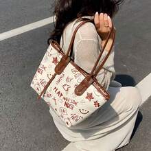 1 chiếc túi tote in hình hoạt hình dễ thương và nghệ thuật, túi đeo chéo, túi đựng đồ dung tích lớn. - Xem 3
