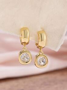 2 pièces Boucles d'oreilles pendantes en argent plaqué or 14 carats, boucles d'oreilles créoles 3D exagérées à la mode, incrustées de cristaux cubiques en zircone, bijoux légers et hypoallergéniques, cadeau pour femmes - Multicolore - Voir 6