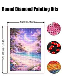 5D钻石画套装，适合成人初学者，海滩风景DIY全圆钻钻石画套装，轻松拼贴钻石，家居墙面装饰 - 圓鑽 - 查看 9