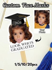Palitos de decoración personalizados para graduación que incluyen máscaras de recorte de papel, abanicos de graduación, regalos personalizables para fiestas de graduación - Multicolor - Ver 1