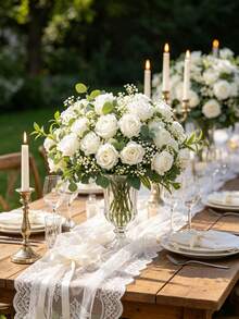 1pc Artificial Silk Rose Bouquet, Suitable For Home, Restaurant, Bedroom Decor, Holiday, Birthday Party, Outdoor Garden, Wedding Party Decor, Living Room Tabletop Centerpiece, Realistic Faux Plant, Can Be Used As Vase Filler, Balcony Wall Decor, Home Office Room Holiday Decoration. - White - View 9