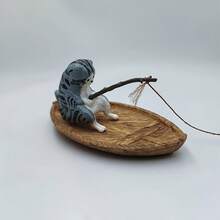 一套创意可爱猫咪摆件，猫咪坐在船上钓鱼，高品质耐用树脂材质，水族箱装饰品，海洋主题微景观装饰，细节逼真，水族箱及植物配件 - A - 查看 7