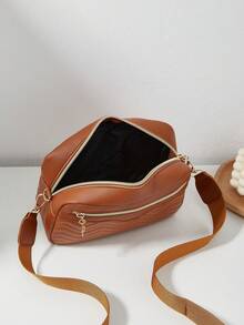 1pc Girls' Mini Wave Pattern Embroidered Letter Pouch, Phone Wallet Coin Purse - Brown - View 4