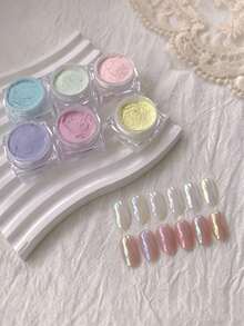 Aurora Glass Pearl Nail Powder Flash Mirror Surface Effect Ultra Fine Opalescent Holographic Shimmer Nail Art Powder For Home DIY Manicure Design Professional Nail Salon(0.5g/Bottle) - Multicolor - View 2