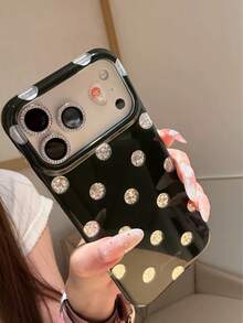 Casing Ponsel Polkadot Perak Berongga Kompatibel dengan iPhone 17 Pro Max, 17 Pro Model Baru, Feminin, Unik, Berlapis, Pelindung Anti Jatuh Kompatibel dengan iPhone 16 Pro, 15 Pro, 14 Pro Max, 13, Desain Kreatif - Hitam - View 3