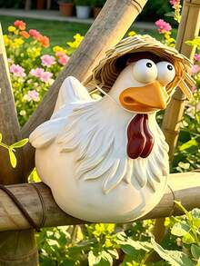 1pc Interesting Farm Chicken Sculpture, Chicken Fence Decor, Resin Cute Chicken Figurine, Outdoor Realistic Animal Statue, Chicken Sculpture, Suitable For Home Garden, Stairs, Farm, Patio, Backyard - Multicolor 4 - View 4