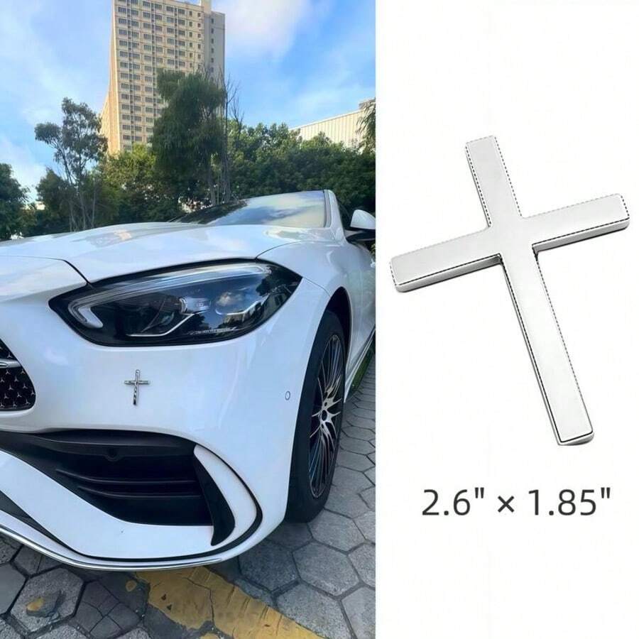 Metal Jesus Christ Cross Badge Stickers, 2.6"*1.85" Alloy 3D Individual Car Cross Sticker, Self Adhesive Scratch Covering Metal Cross Auto Emblem Decal For Car Body Fender Tail - 1 pcs (Gold) - 查看 1