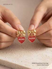 1 Đôi bông tai hình trái tim XOXO kiểu cổ điển thanh lịch, mặt dây chuyền hình bướm, phù hợp cho nữ giới đeo hàng ngày hoặc dự tiệc. - Vàng - Xem 3