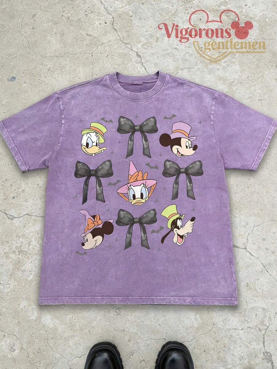 "Disney Mickey & Friends Halloween Bow Washed T-Shirt" - Màu tím hoa cà - Xem 1