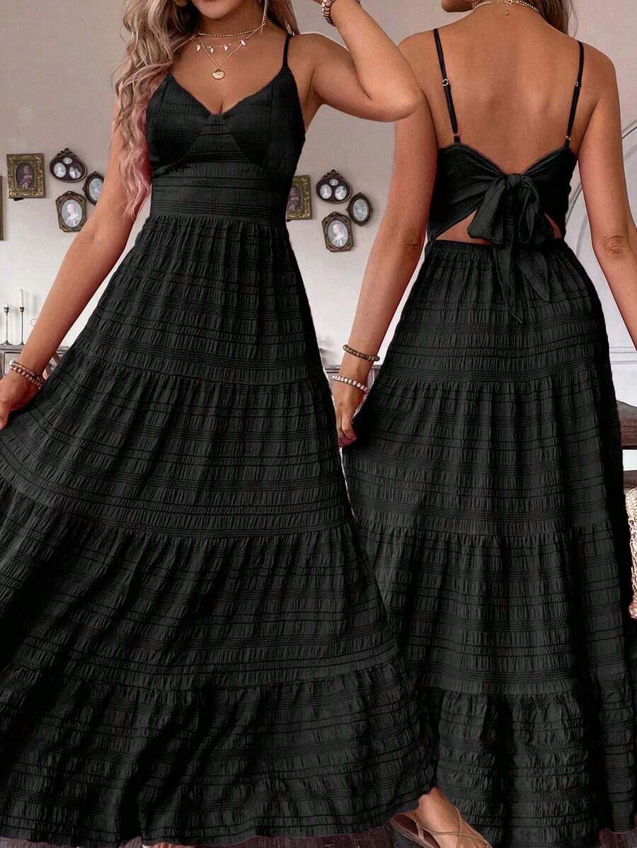 Vestido de fiesta estilo vintage campestre con lazo y diseño de patchwork en capas para mujer, marca . - Negro - Ver 1
