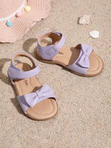 Girls' Sandals New Bow Princess Shoes Adjustable Hook Loop Design Soft-Soled Casual Girls' Beach Shoes In Summer - 淡紫色 - 查看 4