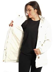 Anistia Women's Parka Jacket, Twill, Fur Lining And Hood - 白色 - 查看 4
