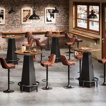 LITTLE TREE Bar Table, 37.4" High Round Pub Table For Small Bars, Dining Room, Kitchen, Rustic Brown (Only Table) - 質樸的棕色和黑色 - 查看 11