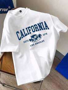Summer Tops, Standard Size, Men's Casual Minimalist California Slogan White Raglan T-Shirt (Material): Cotton T-Shirt, Women's Tops, Mujer - White - View 1