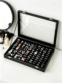 1pc 11/100 Slot Ring Jewelry Box With Lid, Earring Jewelry Tray, Minimalist Velvet Ring Jewelry Box, Jewelry Box, Earring Jewelry Storage Box, Dust-Proof Jewelry Display Box, Jewelry Display Dust-Proof Box, Back To School Gift For Her - Multicolor - View 18