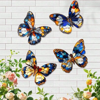 Bộ 4 tranh nghệ thuật treo tường hình chim ruồi và bướm bằng acrylic nhiều màu sắc, chống chịu thời tiết, thích hợp trang trí sân vườn ngoài trời, hiên nhà, hàng rào, ban công, tiệc cưới, phòng ngủ, món quà hoàn hảo cho gia đình và bạn bè, 2D