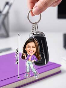 1pc Customized 90s Retro Style Acrylic Keychain, Personalized Cartoon Couple Photo Keychain, Customized 80s Nostalgic Clothing Keychain, Unique Birthday Anniversary Gift For Girlfriend/Boyfriend, Couple/Friend Car Accessories, Backpack Pendant, Customized Retro Aesthetic Souvenir Keychain - Multicolor - View 6
