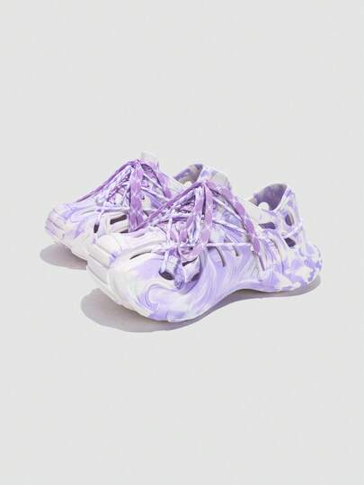 Jifffly 1 đôi dép lê thể thao nhẹ, chống trượt, kiểu dáng unisex, thiết kế khoét rỗng thoáng khí, màu tím oải hương trơn, đế mềm bằng chất liệu EVA, giảm sốc, cổ thấp, thích hợp cho hoạt động ngoài trời.