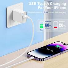 100厘米/3.3英尺 USB充电线，USB转Type-C/Lightning高速数据传输及快速充电线，兼容 17/16/15/14/13/12/11、S26/S25/S24/S23/S22/S21/S20 Ultra Plus等系列 - 白色 - 查看 2