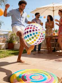 Ballon de plage gonflable à pois & rayures - Fabriqué en matériau PVC durable, ce ballon de plage d'été présente un design ludique avec des pois et des rayures arc-en-ciel. Idéal pour les décorations de fête à la piscine et les jeux d'eau - multicolore - Voir 6