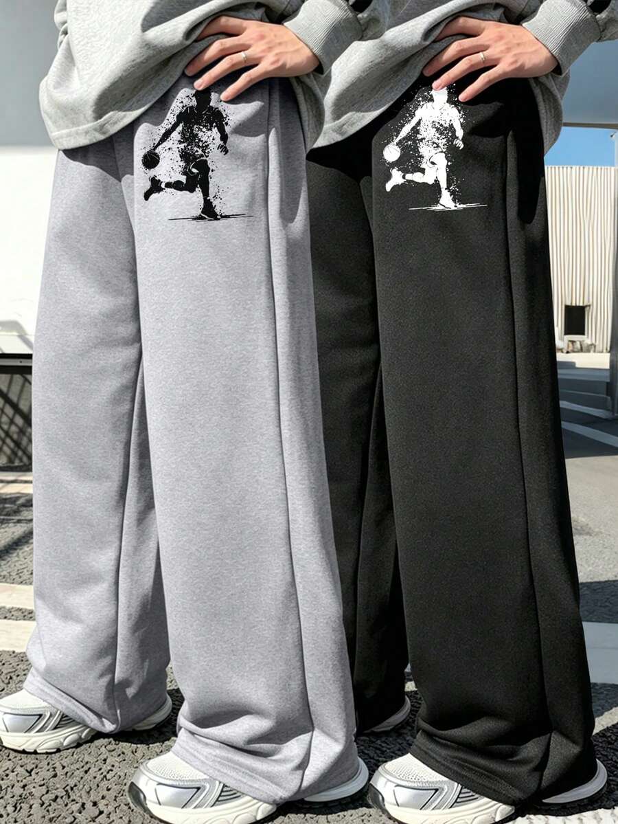 2pcs/Set Boys' Basketball Graphic Loose Comfortable Sports Pants, Soft & Suitable For All Seasons - Multicolor - View 1