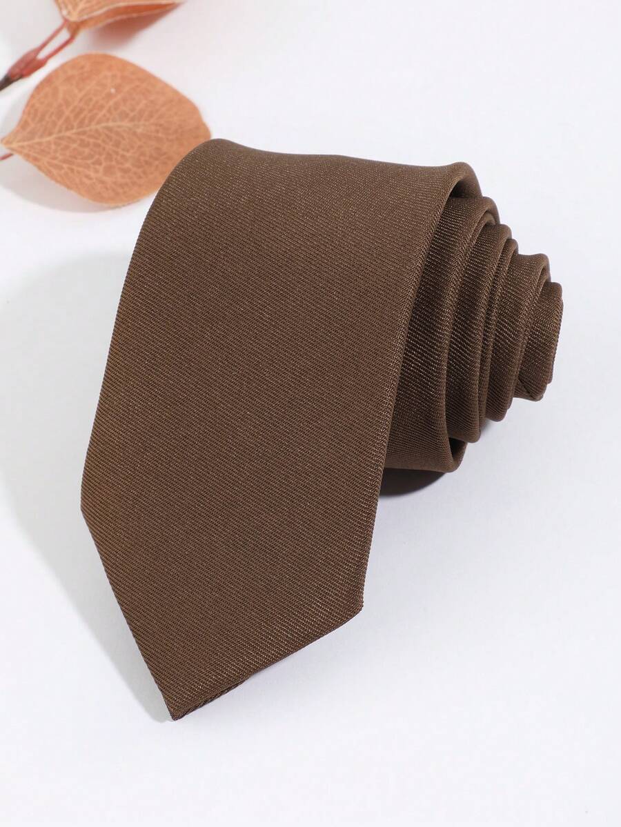 1pc Men's Solid Brown Fashionable Dense Business Banquet Lightweight Tie, Suitable For Party, Date, Daily, Travel Outfit - Multicolor - View 1