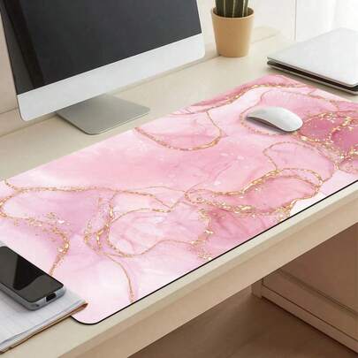 1pc Extra-Large Gaming Mouse Pad & Desktop Mat - Pink Marble Texture Pattern - Laptop Protector & Desk Pad - Durable, Non-Slip Base, HD Print - Ideal For Home, Back-To-School, Dorms, Office, And Gaming Desktop Decor. The Perfect Birthday And Holiday Gift For Gamers.