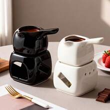 1 Set de 180ml/6oz Olla de Fondue de Chocolate Minimalista de Cerámica (Con 2 Tenedores), Olla de Cerámica para Derretir Mantequilla, Apta para Queso, Chocolate, Mantequilla, Caramelo, Ideal para Citas, Cumpleaños, Bodas, Reuniones, Fiestas, Exquisito Regalo de Boda - Multicolor - Ver 1