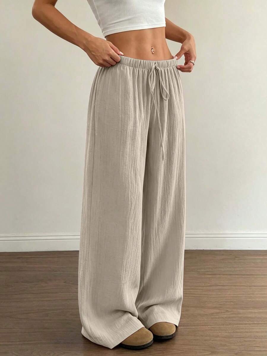 Pantalones anchos de unicolor elegantes y casuales para mujer, primavera