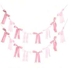 Pink Bow Floral Wreath Decor, Pre-Strung Ribbon Hanging Decoration, Suitable For Birthday Parties, Wedding Parties And Other Bow-Themed Events - Multicolor - View 1