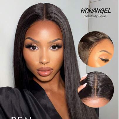 WOWANGEL 100%真人发假发，5x5闭合式自然黑直发假发，5x5高清蕾丝无胶假发，女士真人发，预先拔毛、预先剪裁，250密度，24-28英寸 - 无需胶水，佩戴和摘取都非常方便，保护您的头皮，可像您自己的头发一样进行漂染、卷烫、拉直和重新造型。适合生日派对、毕业典礼、婚礼、度假、日常生活、约会和节日角色扮演。优质真人发假发让您魅力四射，也可作为礼物送给家人和朋友。