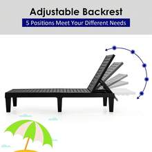 Plastic Outdoor Sun Lounger With 5 Adjustable Positions For Garden Patio Poolside - Black - 查看 5