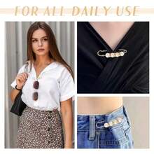 2/4/8/10/20pcs Women's Pearl Waist Pin Adjustable Fastener Buckle, Waist Tightening Anti-Exposure Brooch Accessory (No Card) - Black and White - View 10